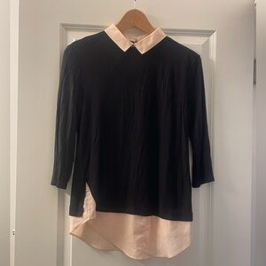 Suzy Shier Black Layered Top with Pale Pink Collar and Hem